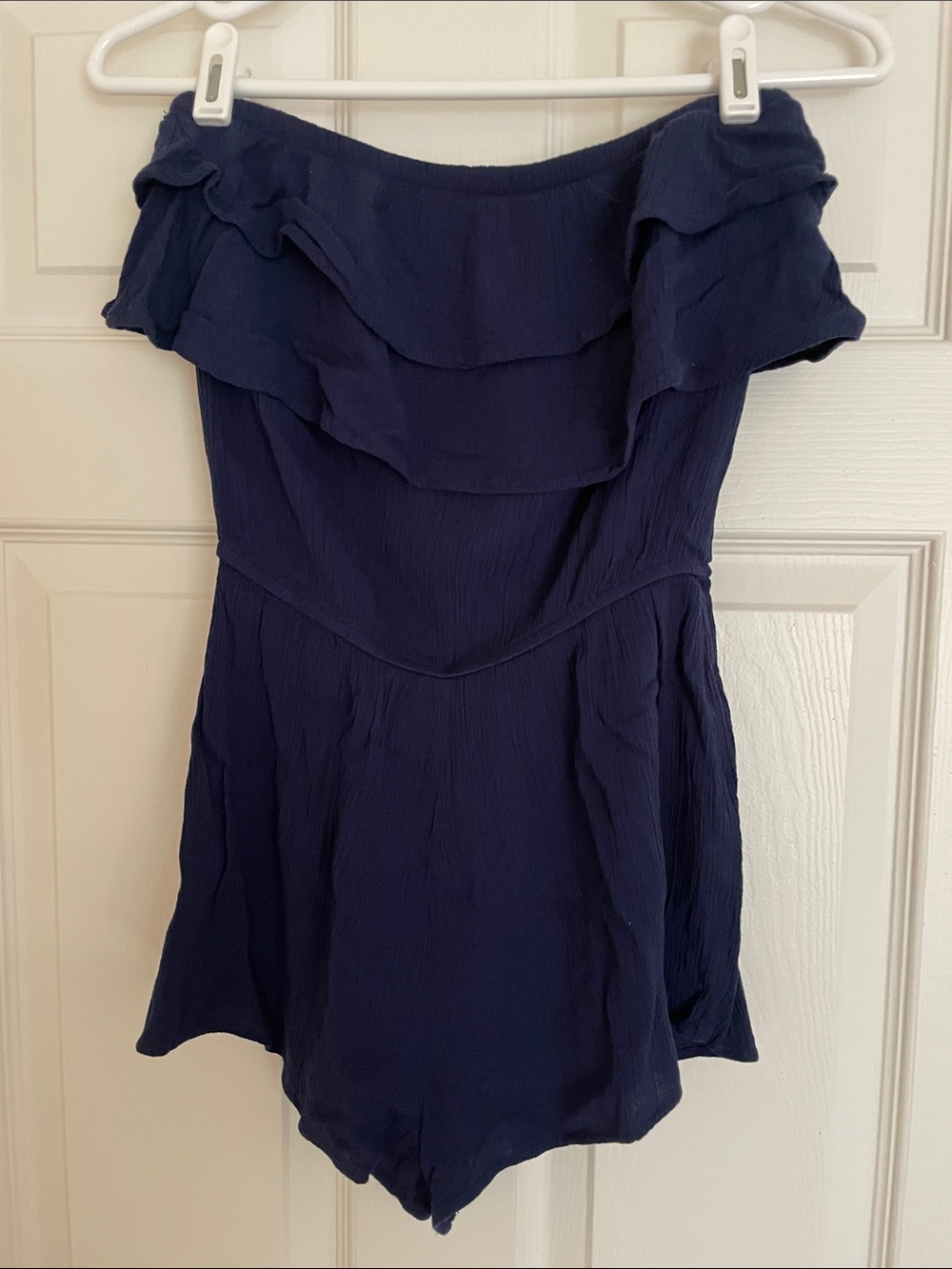 💙 Ruffled Crepe One Piece Tube Top Romper Navy | S